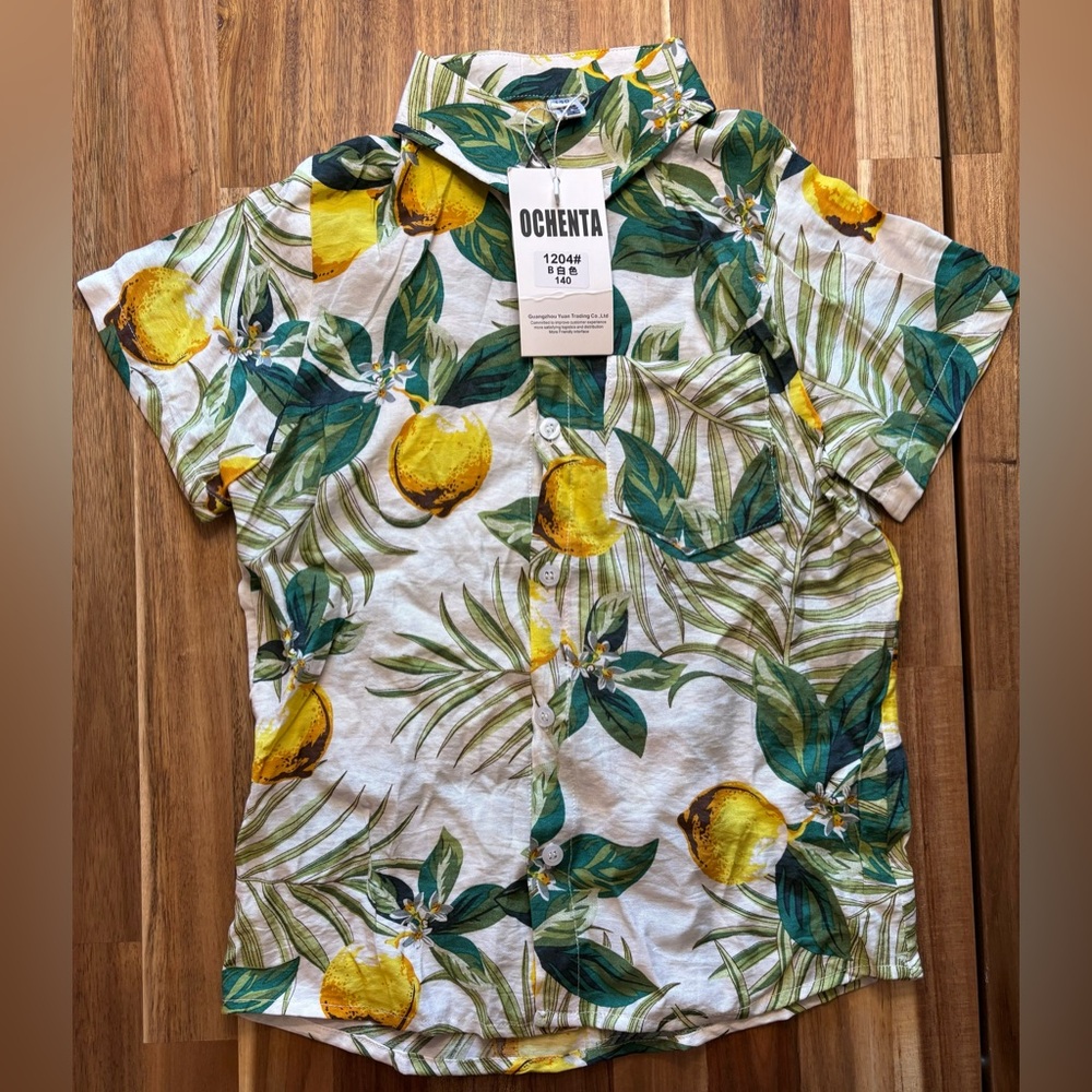 OCHENTA Boy's Size 140 9-10 Years NWT Print Button Down Hawaiian Printed Shirt